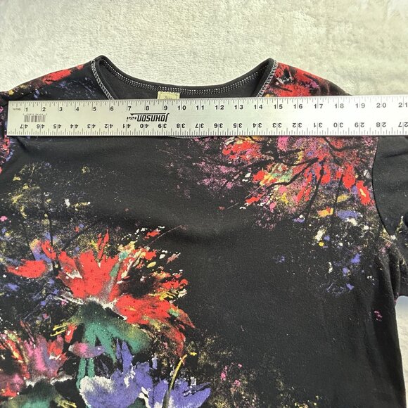 Jess & Jane Womens 3/4 Sleeve Floral Print Flora Poems Top 2X Black Rhinestones - Picture 5 of 7